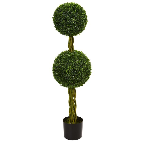 Dare2Decor 4 ft. Boxwood Double Ball Artificial Topiary Tree with Woven Trunk UV Resistant DA2470741 - main